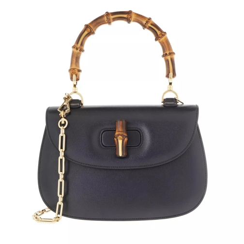Gucci Bamboo Detail Tote Bag With Chain Blue Axelremsväska