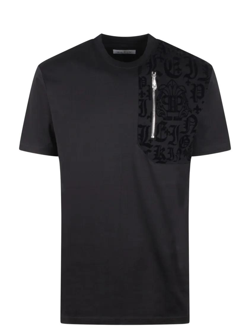 Philipp Plein - Round Neck Ss Flocked Print T-Shirt - Größe S - schwarz