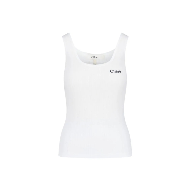Chloé Chemisier Logo Tank Top, In White Cotton White