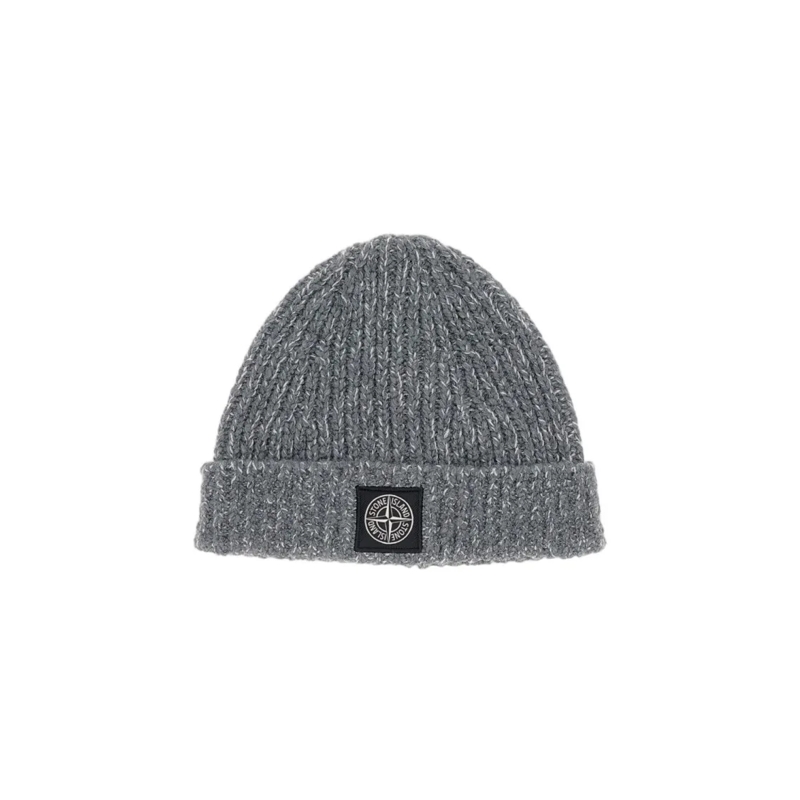 Stone Island Hut Knitted Beanie Hat With Ribbed Texture Grey