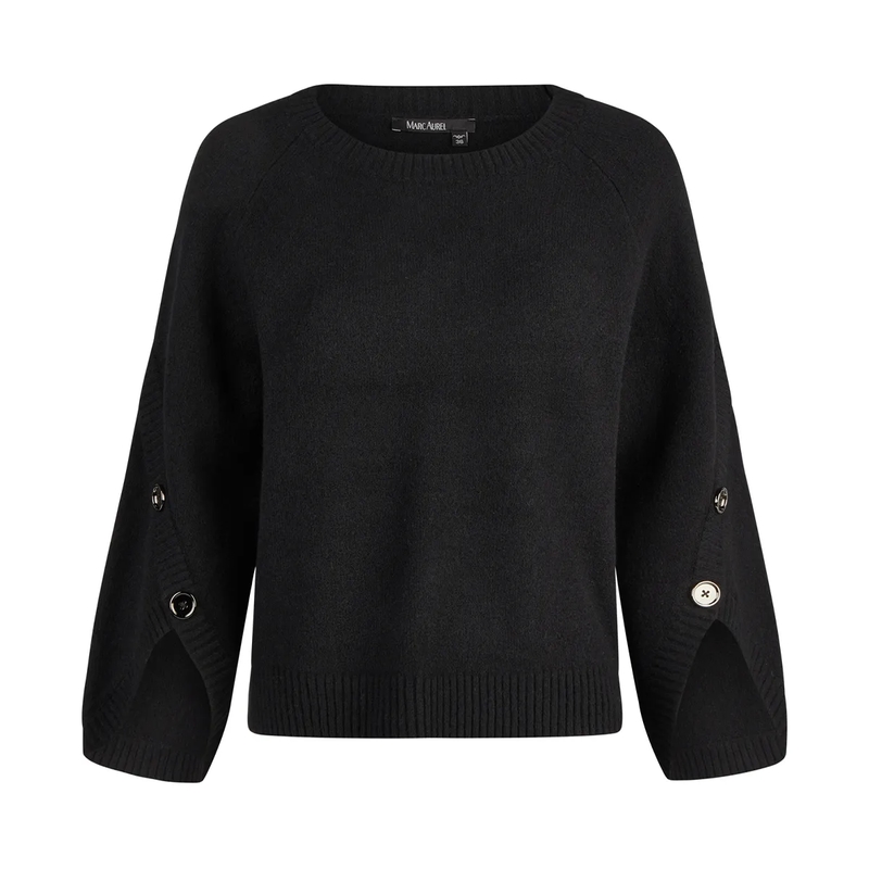 Marc Aurel  Pullover- Rundhals- Rippenabschlüsse- Metallkn schwarz