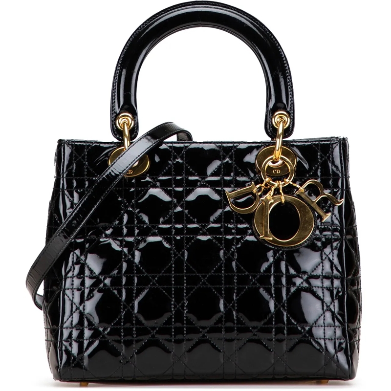 Christian Dior Schultertasche Medium Patent Cannage Lady Dior schwarz