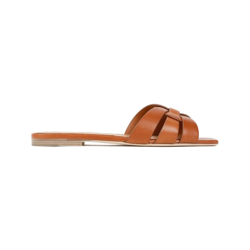 Saint Laurent Sandalen Intertwining Strap Leather Sandals Brown