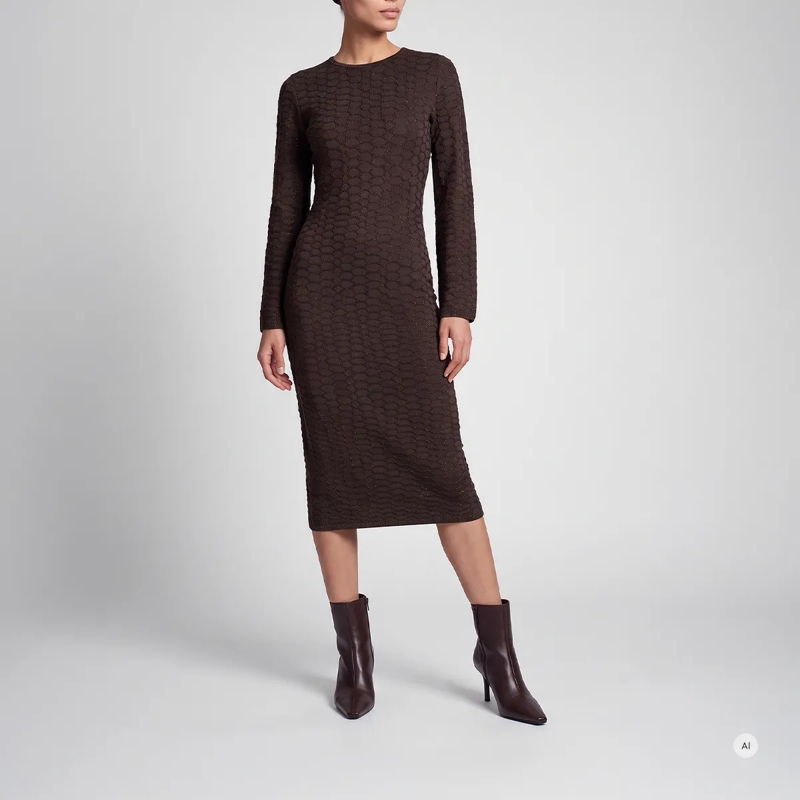 Marc Aurel Strickkleid- elastischer Gürtel mit Metallschlie braun | Kleid