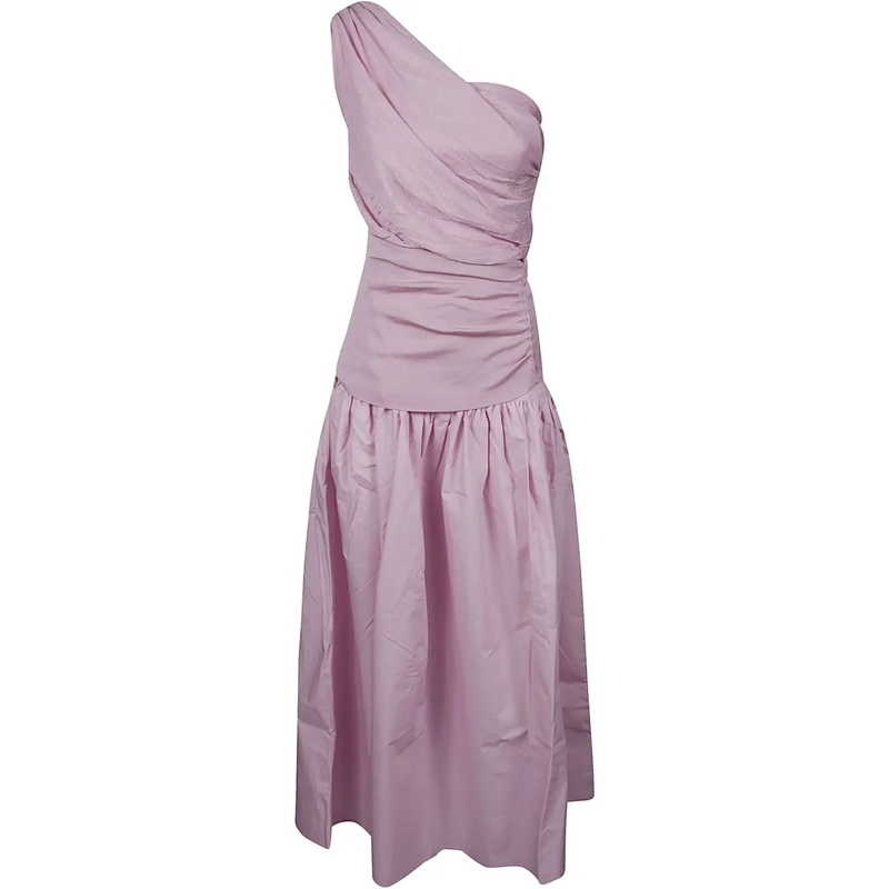Self Portrait Midikleid Cotton Draped Knit Midi Dress Pink & Purple rose