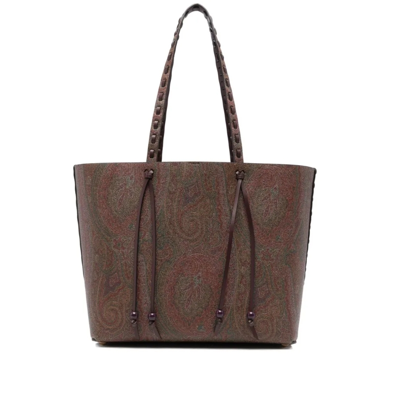 Etro Tote Paisley Jacquard Brown Shopper Bag Grey