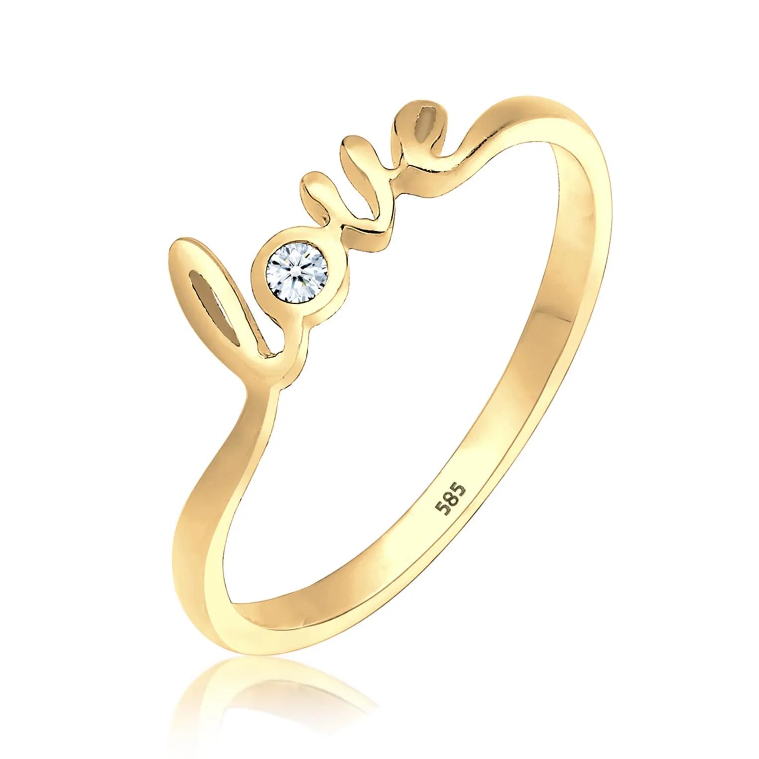 Elli Ringe - Ring Love-Schriftzug Diamant 0.03 ct. 585 Gold - Gr. 54 MM - in Gold - für Damen