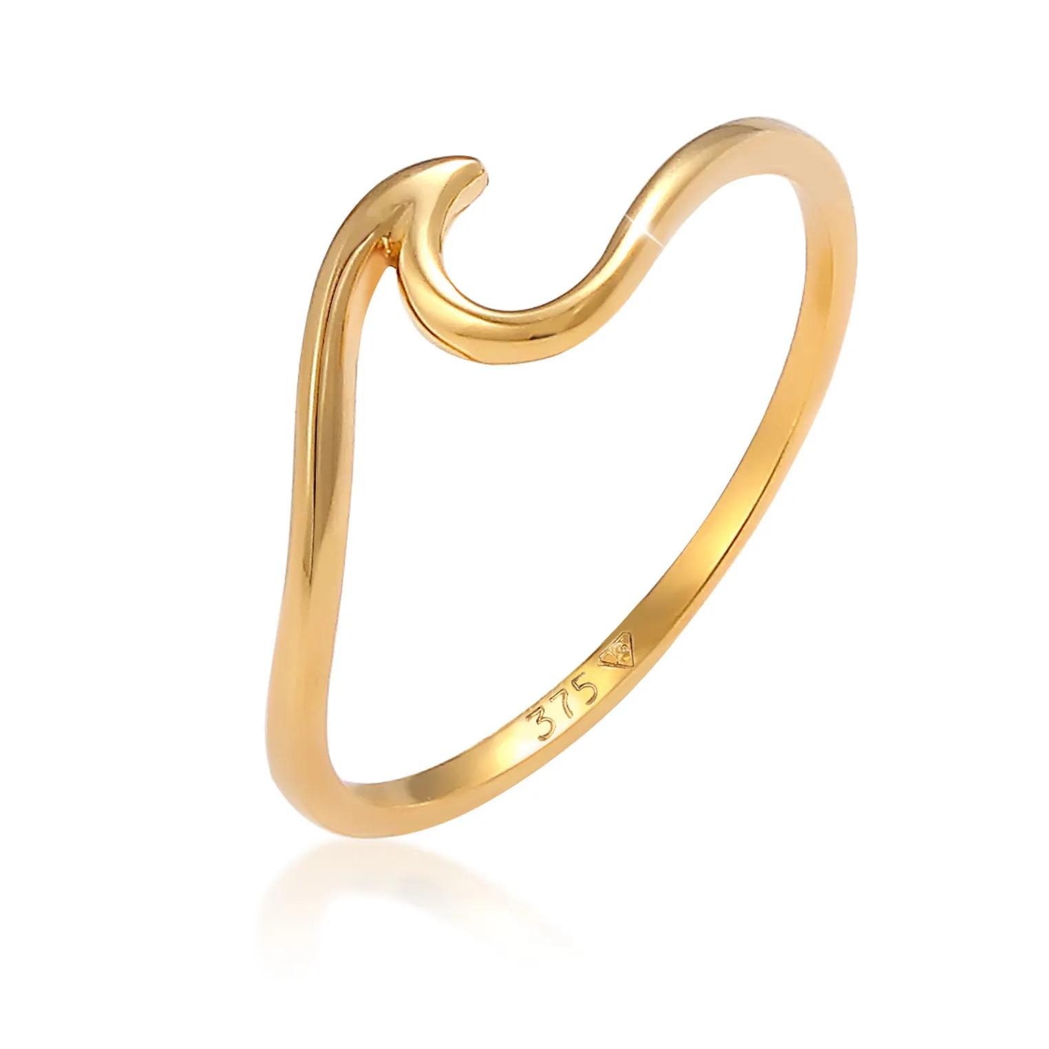 Elli Ringe - Ring Wellen Wave Strand Maritim 375 Gelbgold - Gr. 50 MM - in Gold - für Damen