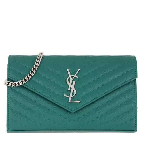 Saint Laurent YSL Chain Wallet Monogramme Envelope Malachite Green Crossbody Bag