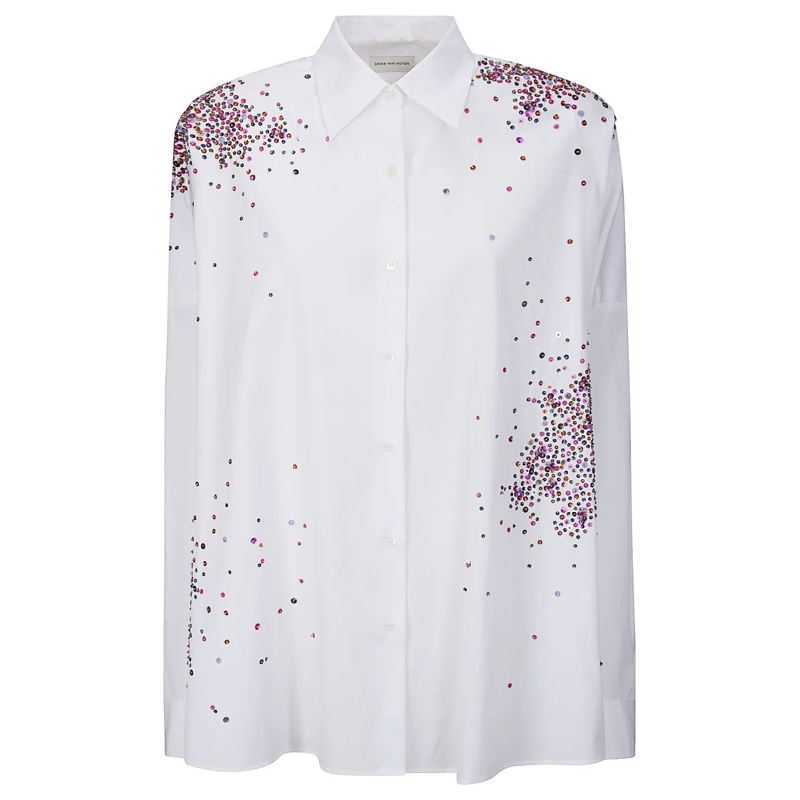 Dries Van Noten Hemd Oversized Cotton Shirt With Scattered Sequins White