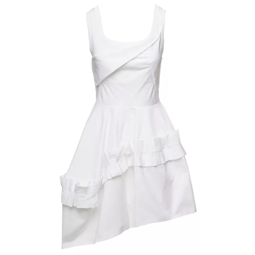 Alexander McQueen Mini White Asymmetric Dress With Oversize Ruche In White 