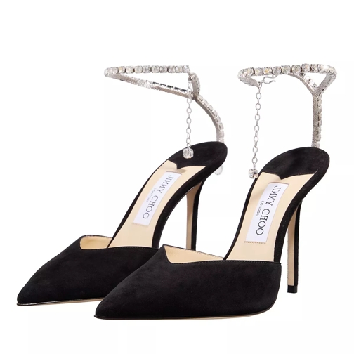 Jimmy Choo Suede Pointy Pumps With Crystal Chain Black Escarpin