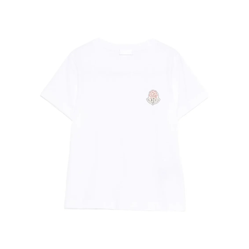 Moncler T-Shirt White Cotton T-Shirt With Embroidered Floral Logo White