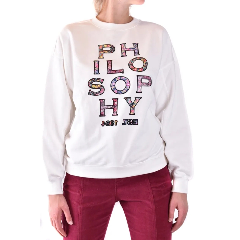 Philosophy Di Lorenzo Serafini  Relaxed-Fit Cotton Sweatshirt With Multicolor Flor White