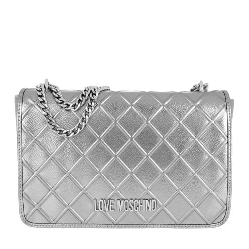 Love Moschino Quilted Embossed Crossbody Bag Metallic Argento Borsetta a tracolla