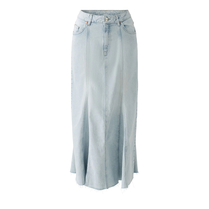 Oui Maxirock Maxi Jeansrock THE A-LINIE hell-blau