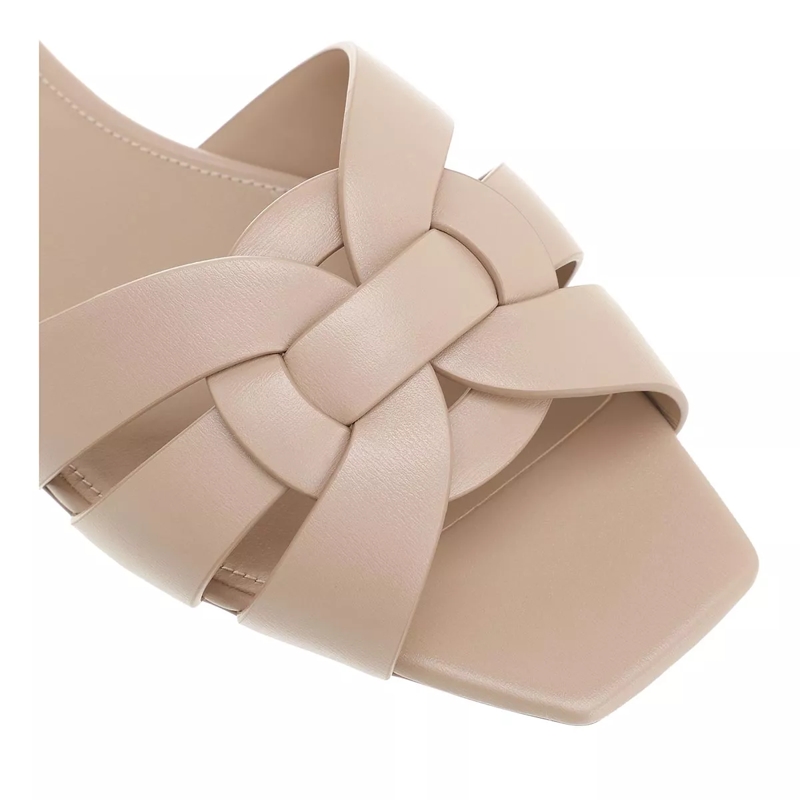 Saint Laurent Slides Tribute Flat Mules Leather Dark Beige(Image 3)