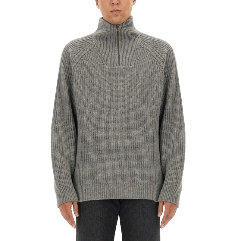 Carhartt Wip Pull Textured Knit Sweater With Zip Closure Grey