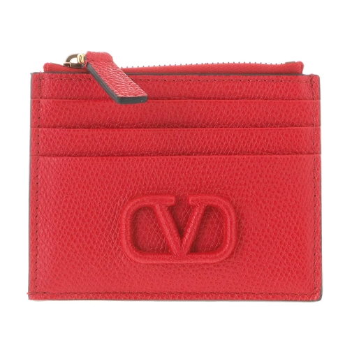 Valentino Garavani V Logo Coin And Credit Card Case Leather Red Kartenhalter