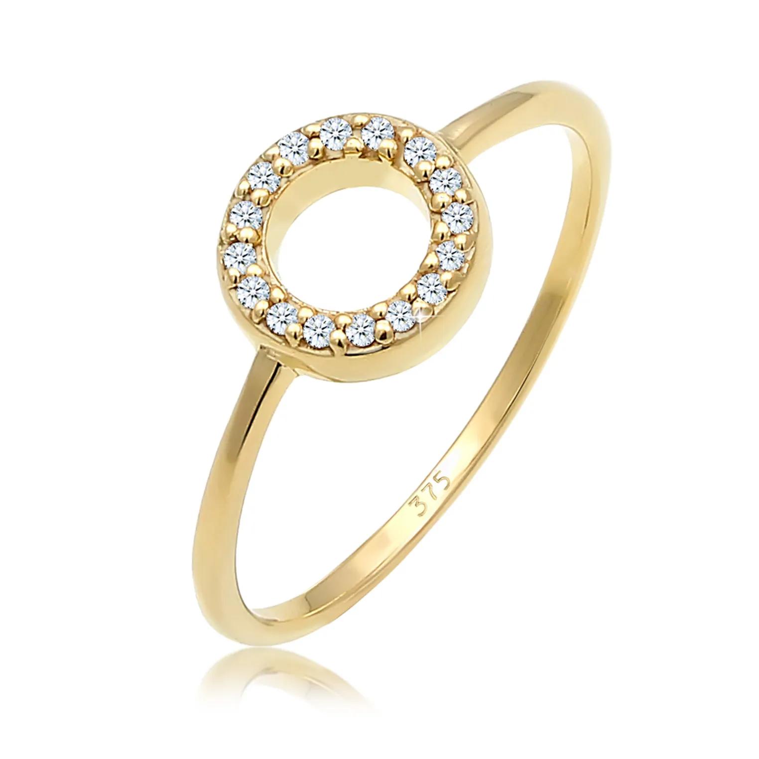 Elli Ringe - Ring Kreis Geo Diamant Verlobung 0.08 ct. 375 Gelb - Gr. 52 MM - in Gold - für Damen