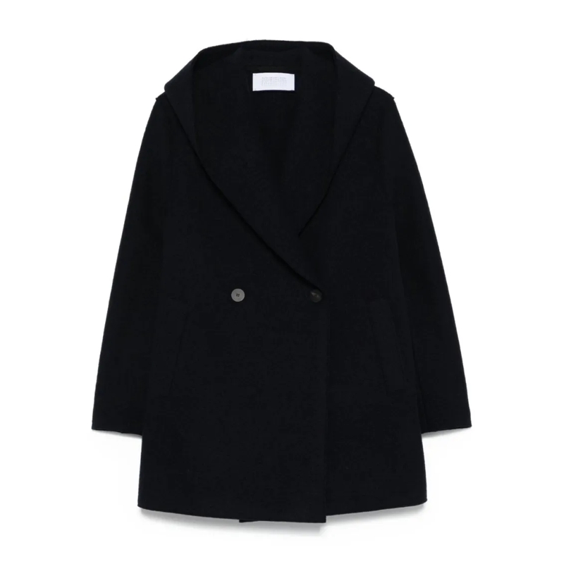 Harris Wharf Manteau d'hiver Boxy Blue Giacconi Coat With Oversized Collar Black