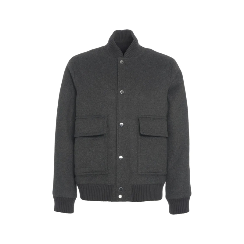 Woolrich  Misto Lana 'Miles' Bomber Jacket With Ribbed Detai Grey