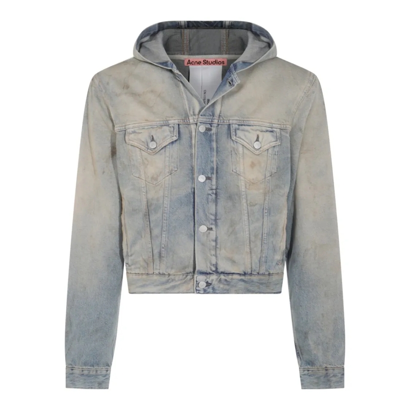 Acne Studios Jeansjacke Faded Denim Jacket With Hood Blue