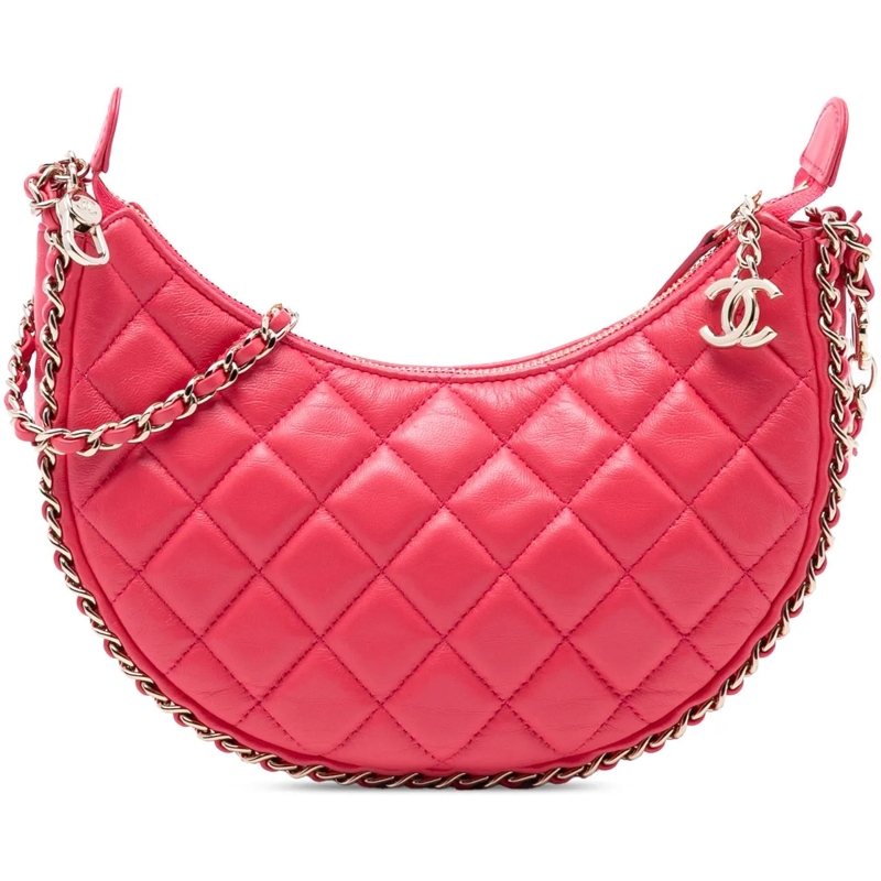 Chanel Sac à bandoulière Small Quilted Lambskin Chain Around Hook Hobo Bag rose