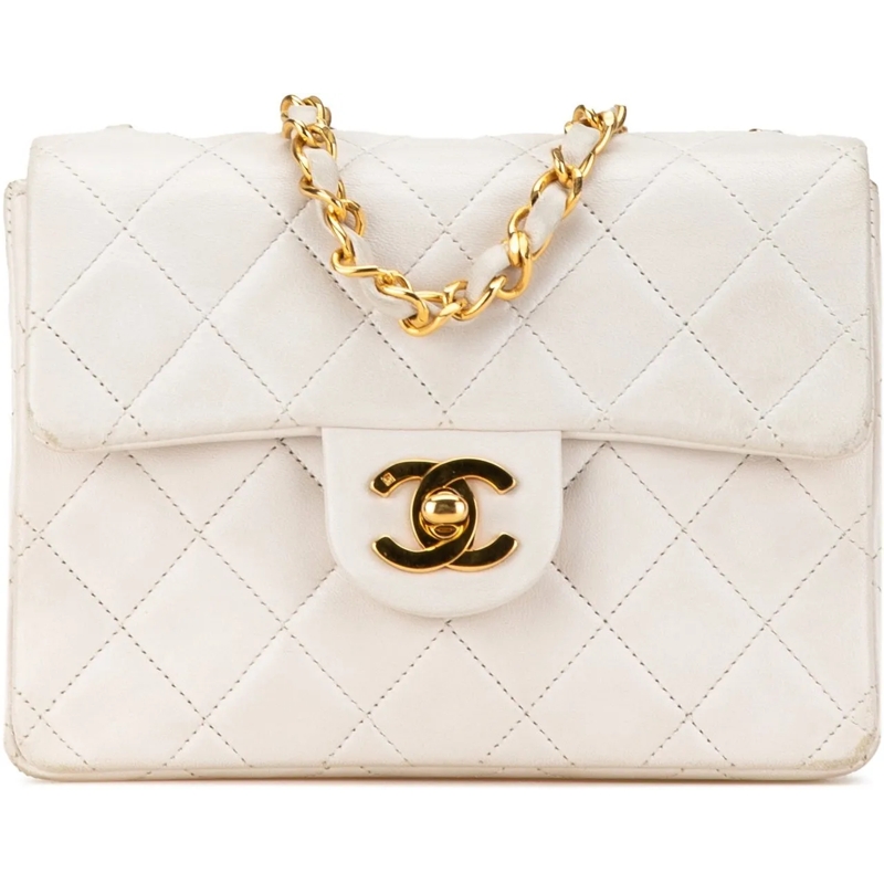 Chanel Schultertasche Mini Square Classic Lambskin Single Flap weiß