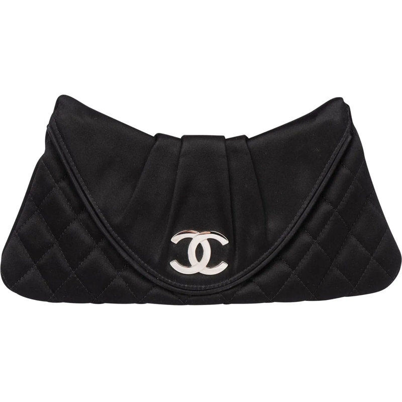 Chanel Schultertasche Chanel Palladium CC Satin Halfmoon Clutch schwarz