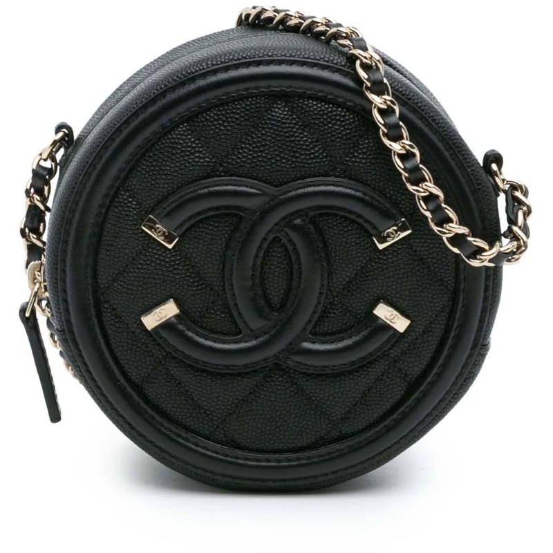 Chanel Sac à bandoulière Caviar CC Filigree Round Clutch with Chain schwarz