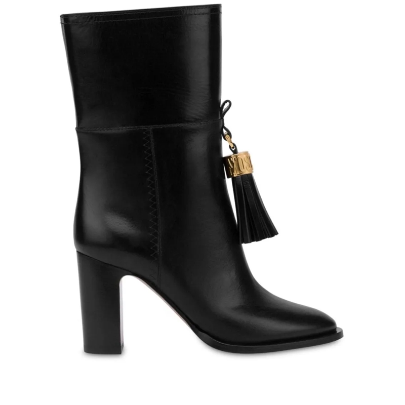 Moschino Laarzen Ankle-Length Black Calf Leather Boots Black