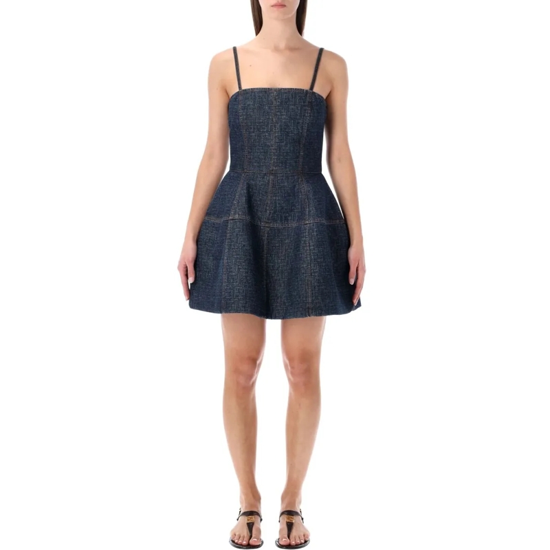 Fendi Minikleid Quilted Denim Bustier Dress With Balloon Skirt Black