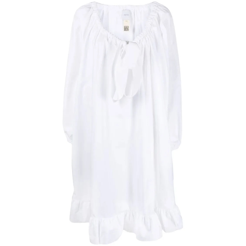 Patou Midi-jurk Tie-Neck Peplum Dress With Balloon Sleeves White