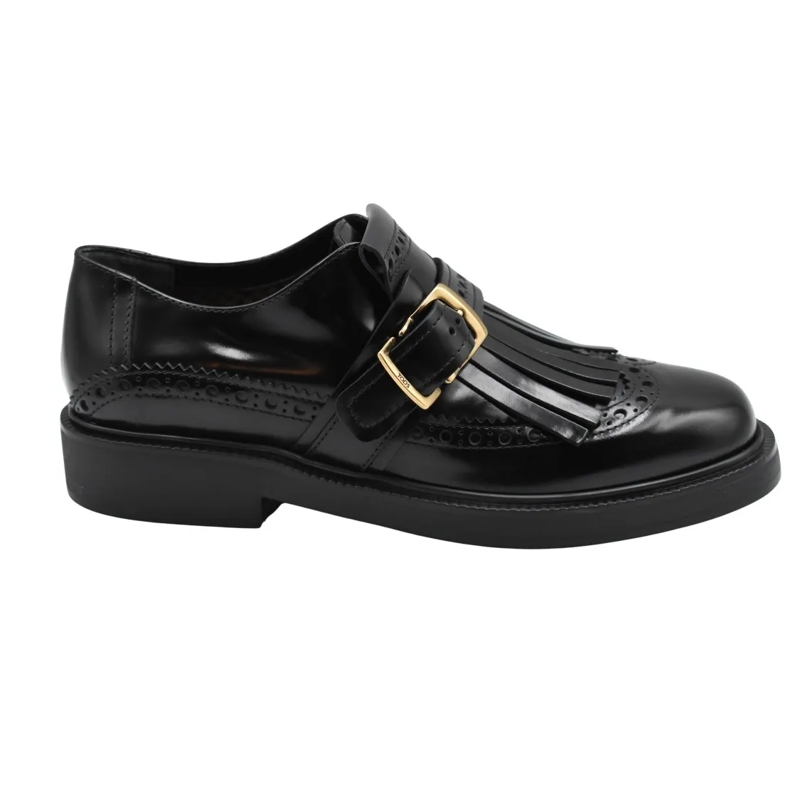 Tod's Ballerinas Laced Black Flat Shoes With Fringed Detail Black