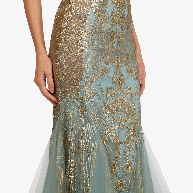 Kraimod Abendkleid Elegantes Abendkleid mit tiefem V-Ausschnitt und s türkis-gold(Image 5)