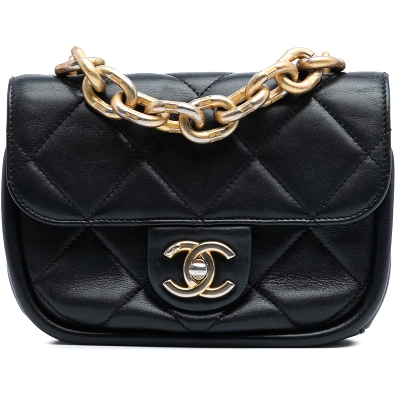 Chanel Sac à bandoulière Mini Quilted Lambskin Chain Top Handle Flap schwarz