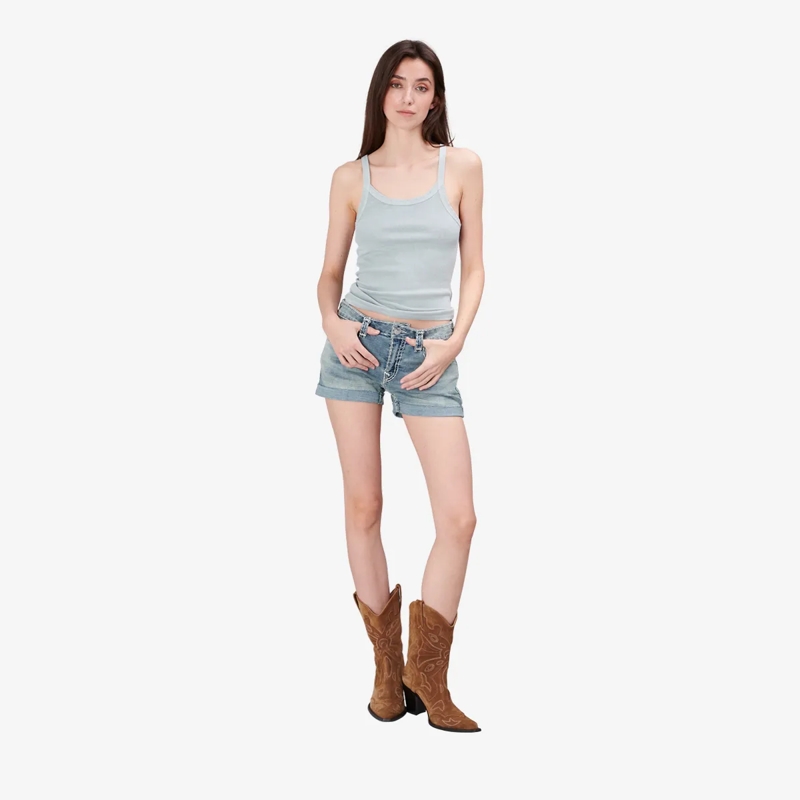 True Religion Shorts - Denim-Shorts- Mid Rise- Umgeschlagenen Saum-  blau(Image 2)