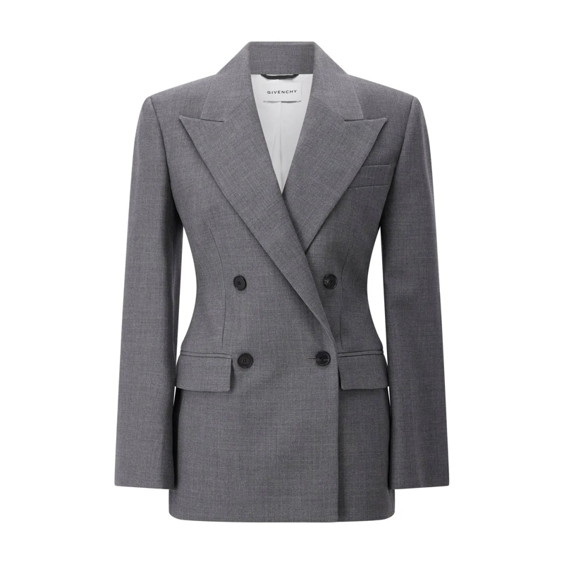 Givenchy Blazer Double-Breasted Wool Blazer With Structured Constr Grau(Image 2)