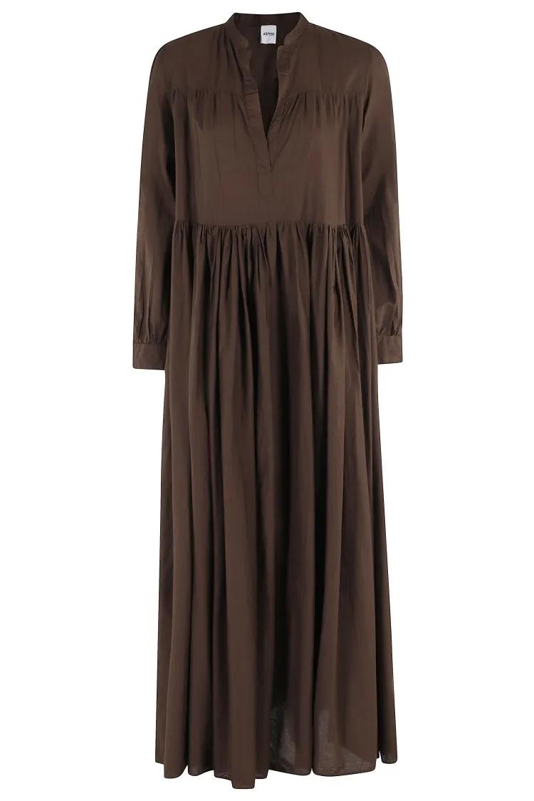 Thumbnail - Aspesi - Wide Poplin Maxi Dress With V-Neck - Größe 42 - braun