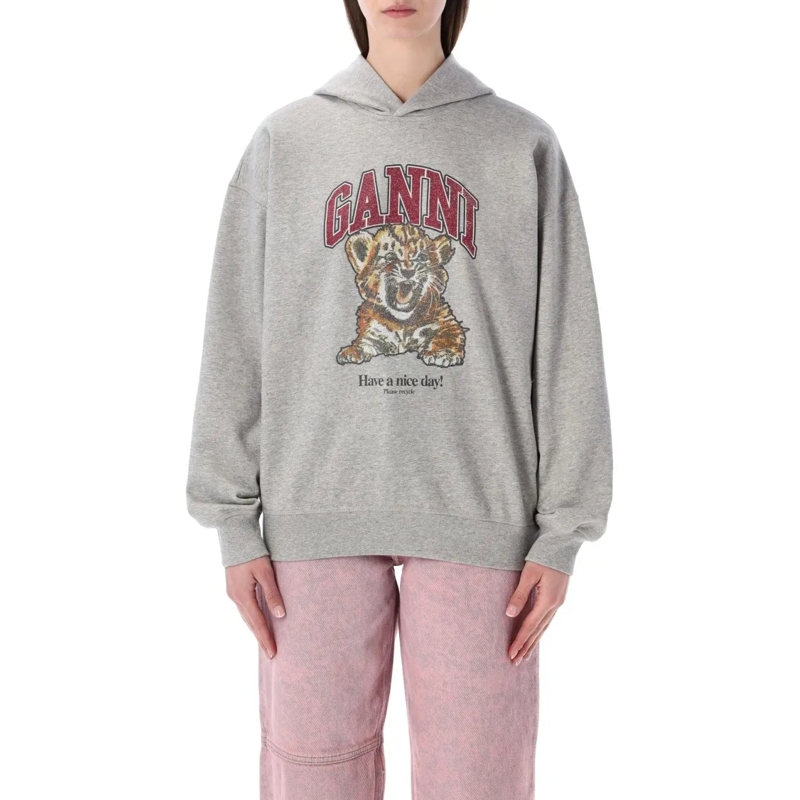 GANNI  Tiger Print Hoodie Grey