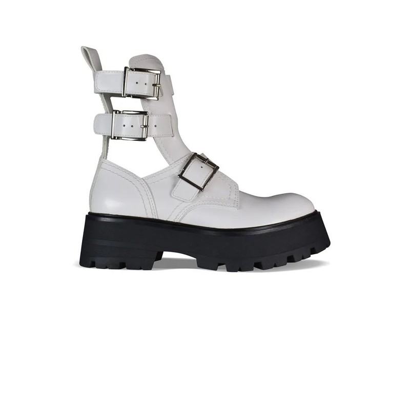 Alexander McQueen Stiefel Rave Buckle Boots White