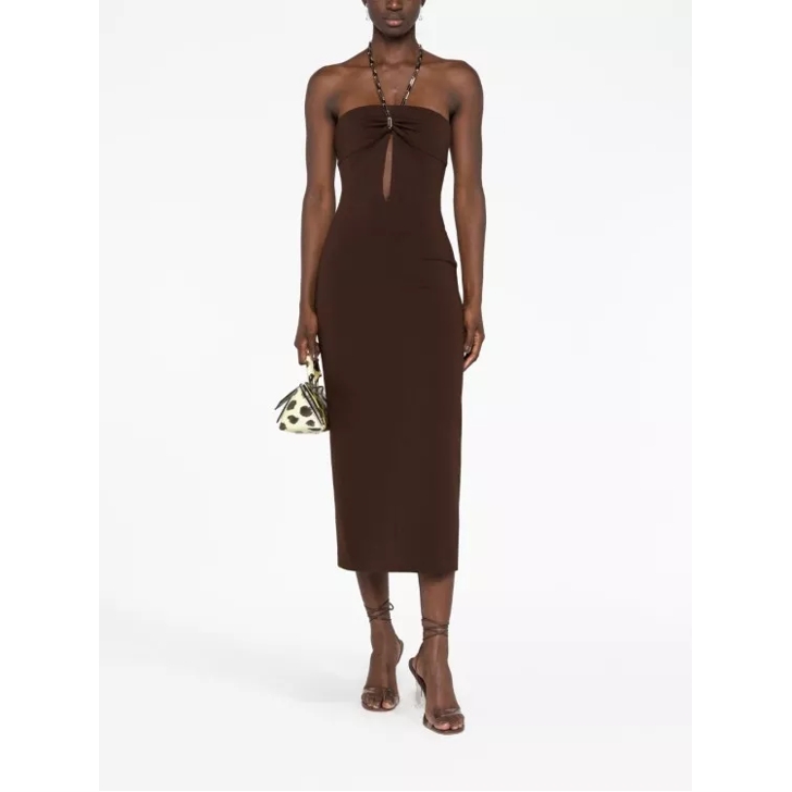 The Attico Halterneck Midi Dress Brown