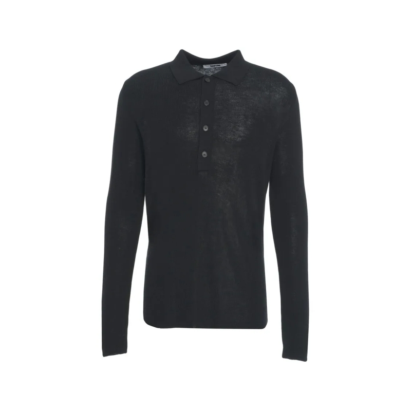 Grifoni Polohemd Ribbed Polo Sweater With Classic Button-Down Desig Black