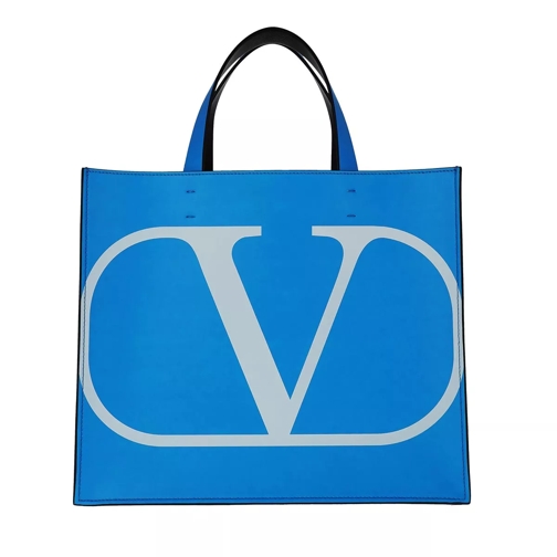 Valentino Garavani Small V Logo Shopper Leather Neonblue Tote