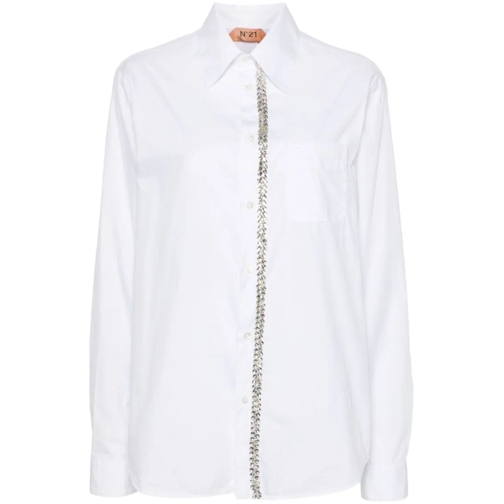 N°21 Chemises White Fabric Shirt With Rhinestone Embellishment White