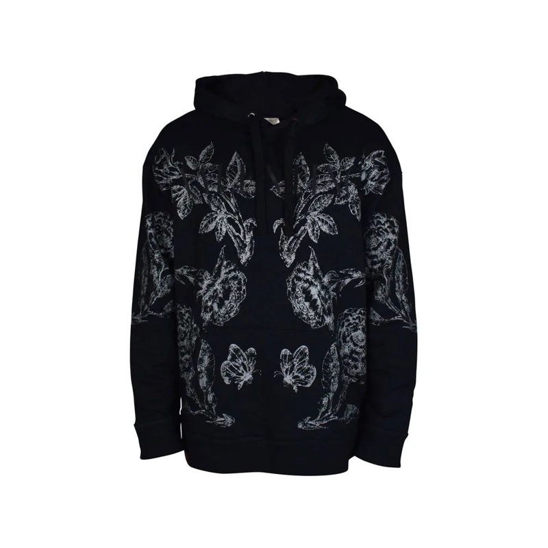 Valentino Garavani  Valentino Floral Print Hoodie With Kangaroo Pocket Black
