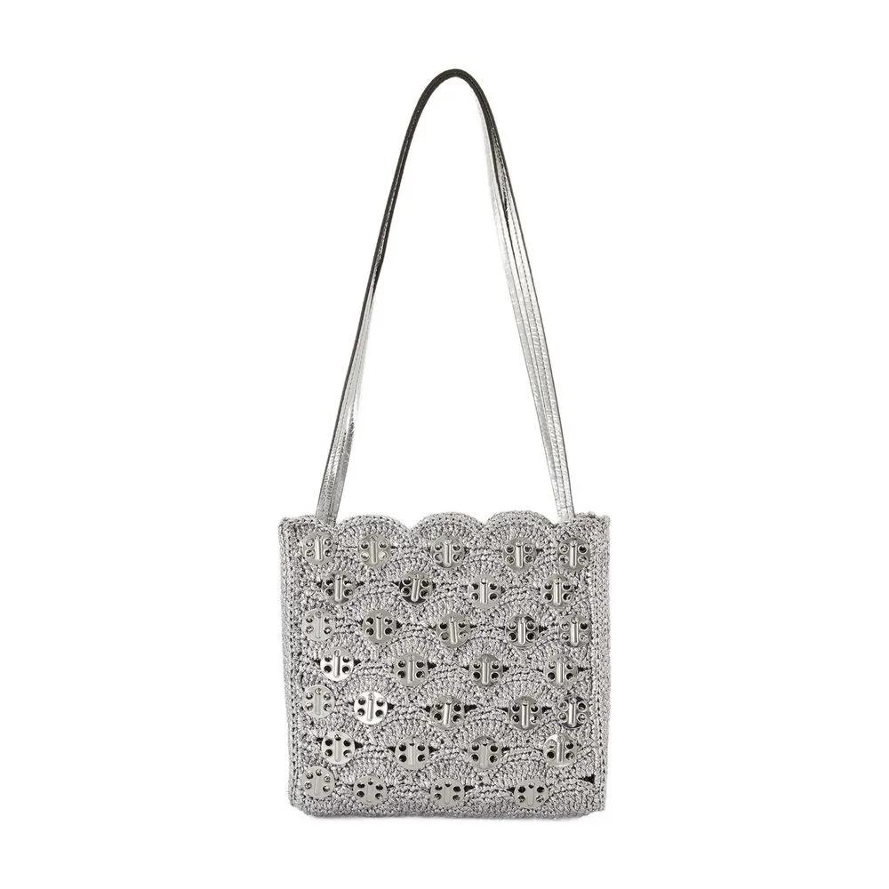Paco Rabanne Hobo bags Woven Silver Raphia Shoulder Bag in zilver