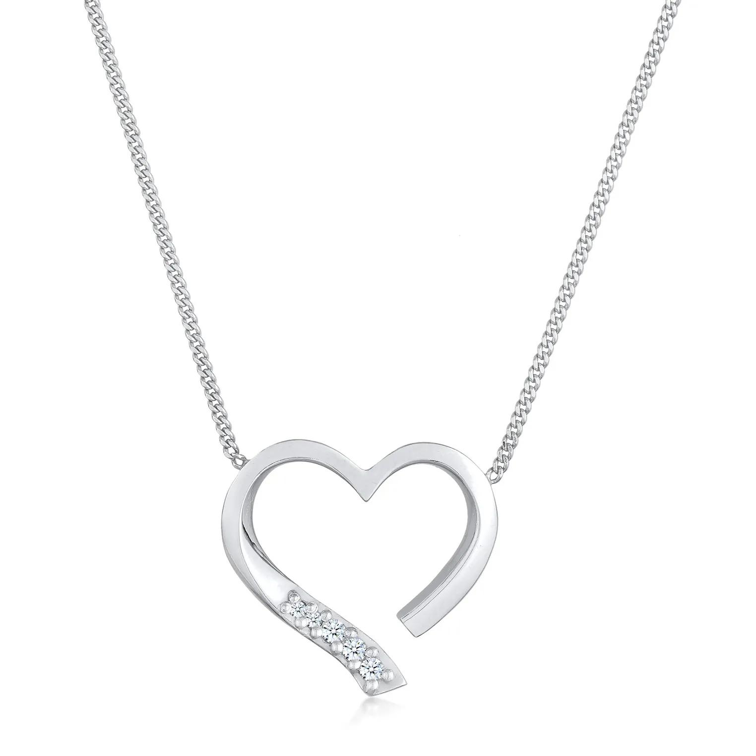 Elli Halsketten - Halskette Herz Liebe Diamant (0.055 ct.) 925 Silbe - Gr. unisize - in Silber - für Damen