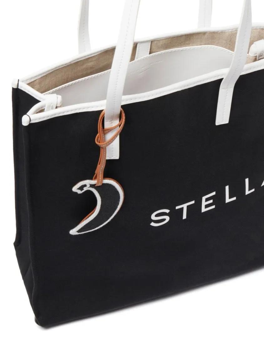 Stella Mccartney Shoppers & Totes Black Canvas Tote Bag With Logo Prints And Moon Ch in zwart